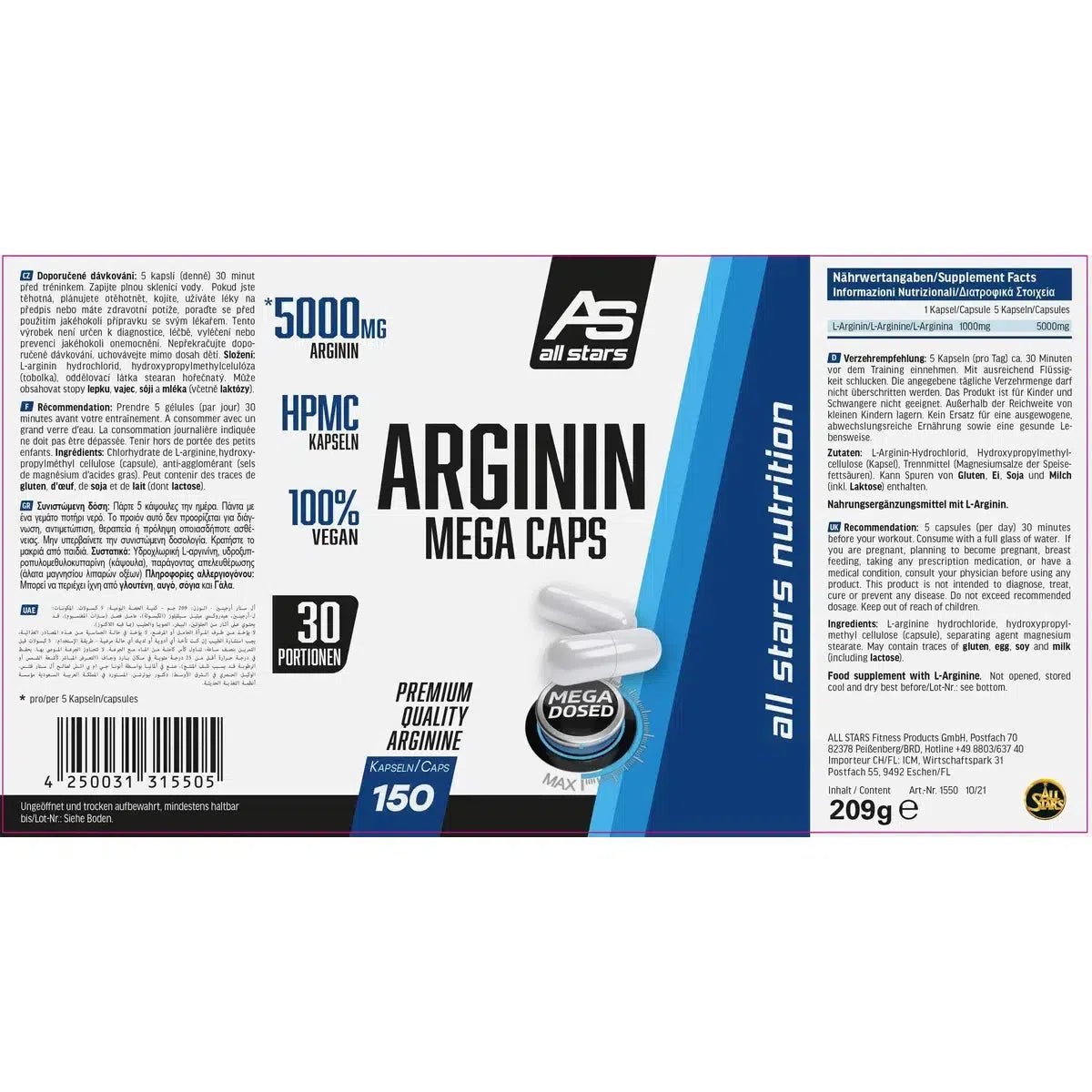 Arginin Mega Caps 150 Kapseln - MANIAC Nutrition