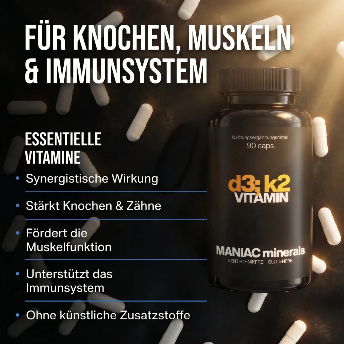 Vitamin D3+K2 90 Kapseln - MANIAC Nutrition