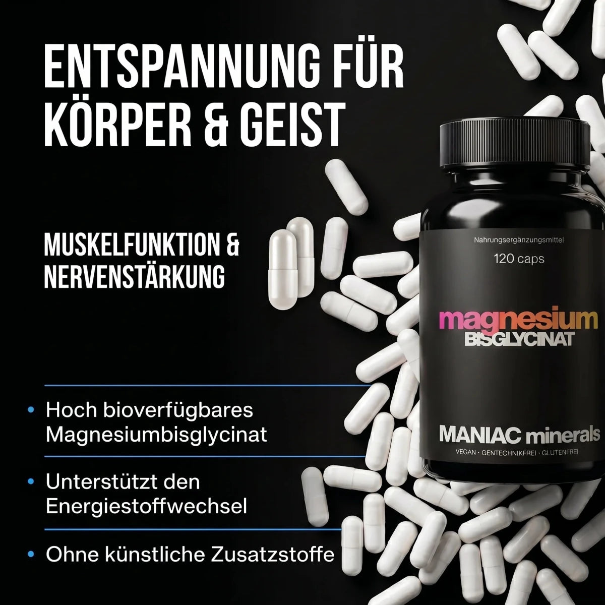 Magnesium Bisglycinat 120 Kapseln - MANIAC Nutrition